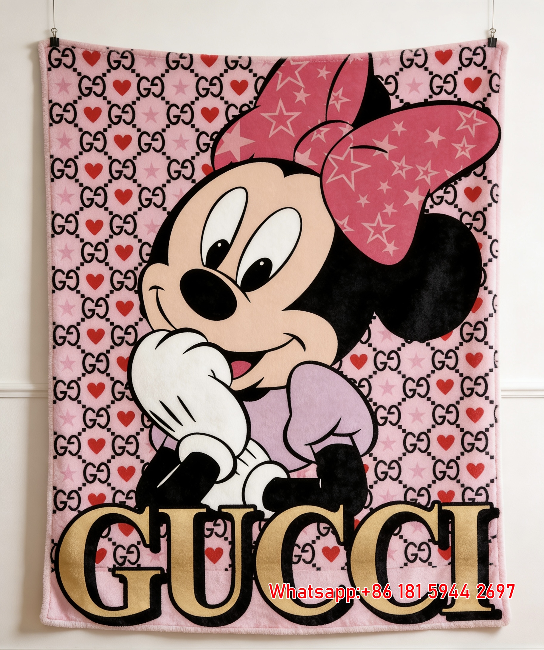 Pink Minnie Mouse Gucci Monogram Heart Star Wall Decor Blanket throw blankets IMG_4728